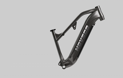 Hovsco HovScout long range full suspension electric fat tire bike frame animation of travel .