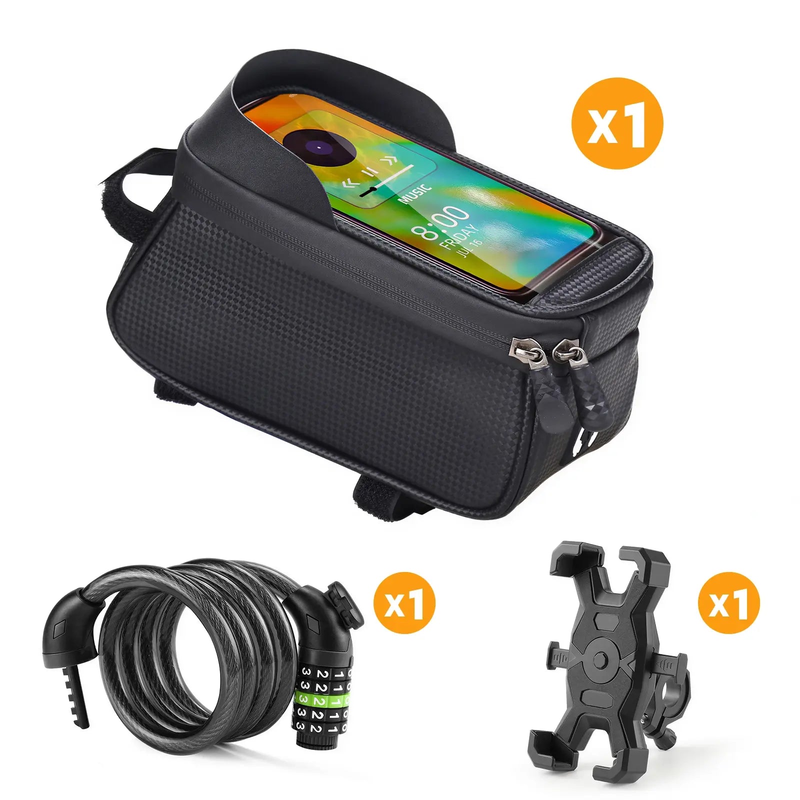 HOVSCO Handlebar Bag + Phone Holder + Bike Lock Set