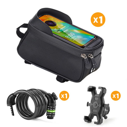 HOVSCO Handlebar Bag + Phone Holder + Bike Lock Set