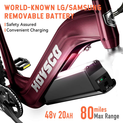 HOVSCO HovAlpha 26 Step Thru Fat Ebike All Terrain With Torque Sensor Dark Red Removable Battery