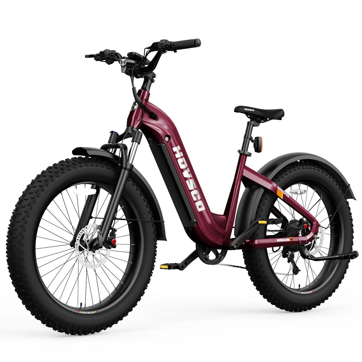 HOVSCO HovAlpha 26 Step Thru Fat All Terrain Ebike With Torque Sensor Dark Red 