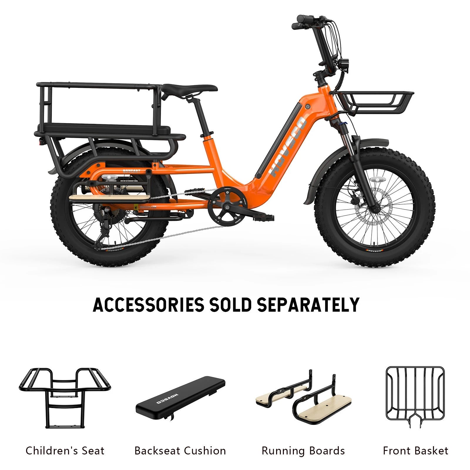 HOVSCO™ HovCart 20“ Step-Thru Electric Fat Bike All Terrain Cargo Ebike Orange