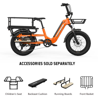 HOVSCO™ HovCart 20“ Step-Thru Electric Fat Bike All Terrain Cargo Ebike Orange