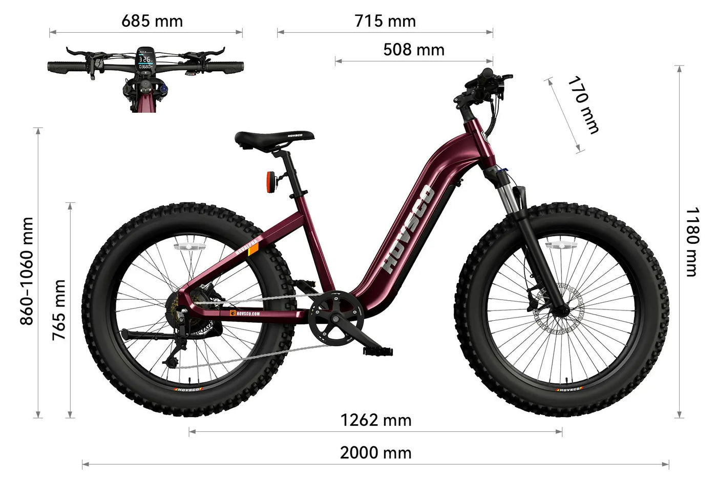 HOVSCO HovAlpha 26" Step-Thru Fat Ebike Size Chart